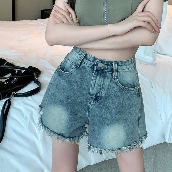 ギャルファッション ふんわりほつれデニムショートパンツ