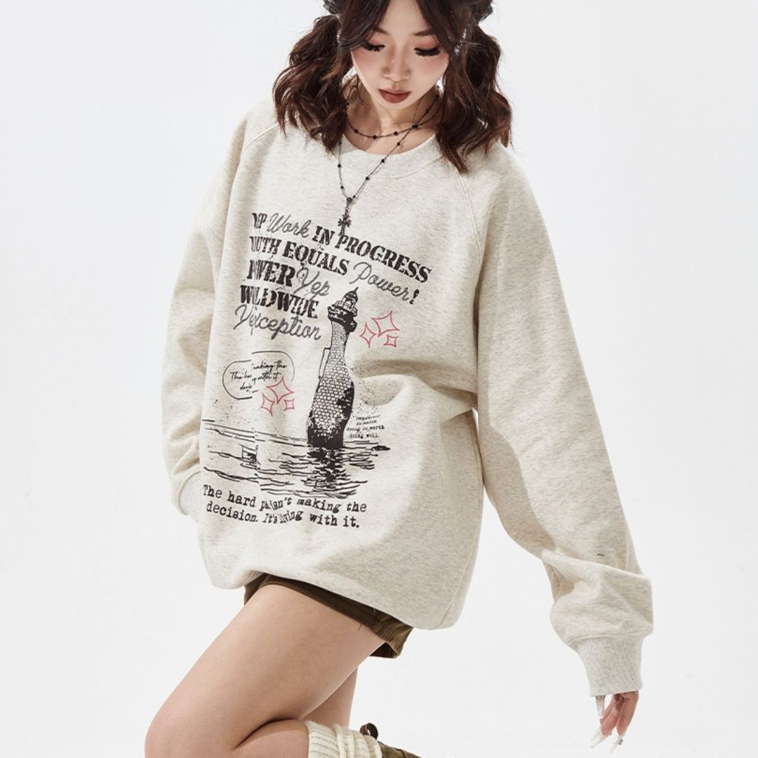 ギャルファッション ゆるだぼメッセージプリントスウェット