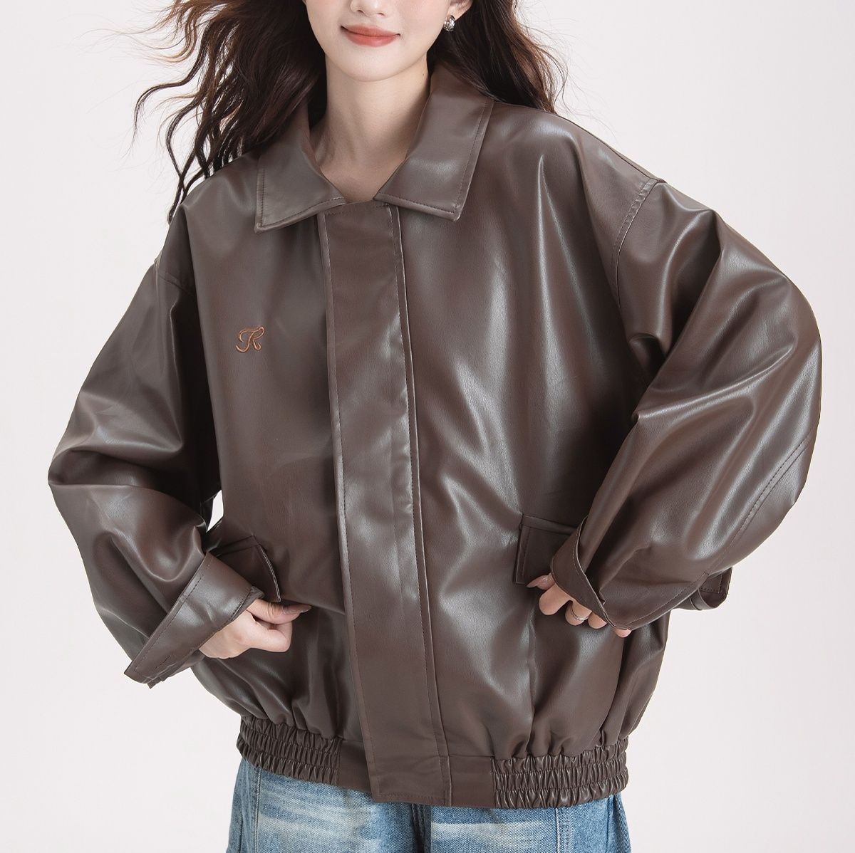 ギャルファッション ゆったりライダース風ジャケット