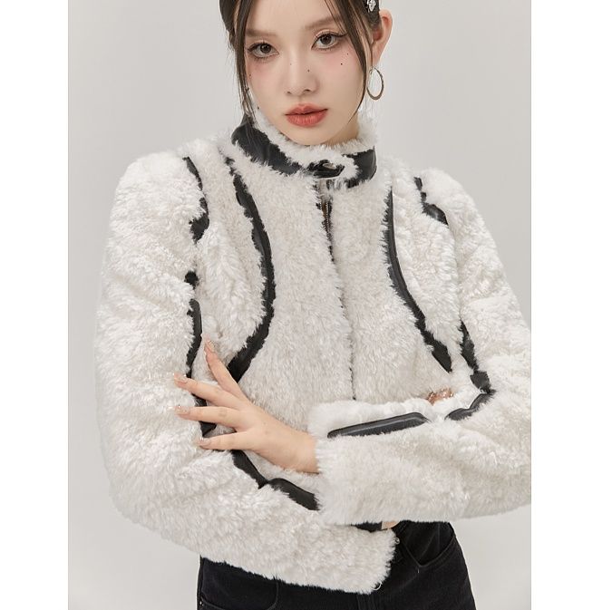 ギャルファッション ふわふわもこもこボアジップアップジャケット