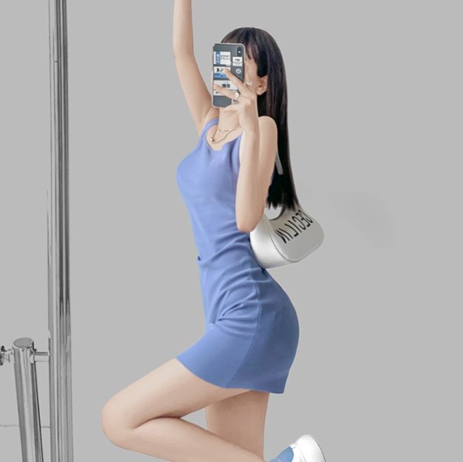 ギャルファッション 体型美人見せタンクトップミニ丈ボディコンワンピース