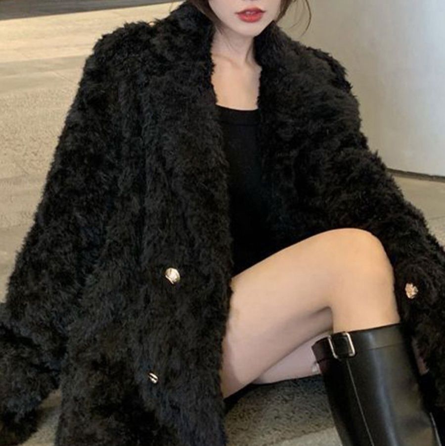 ギャルファッション もこもこボアジャケット 金ボタン 厚手防寒アウター
