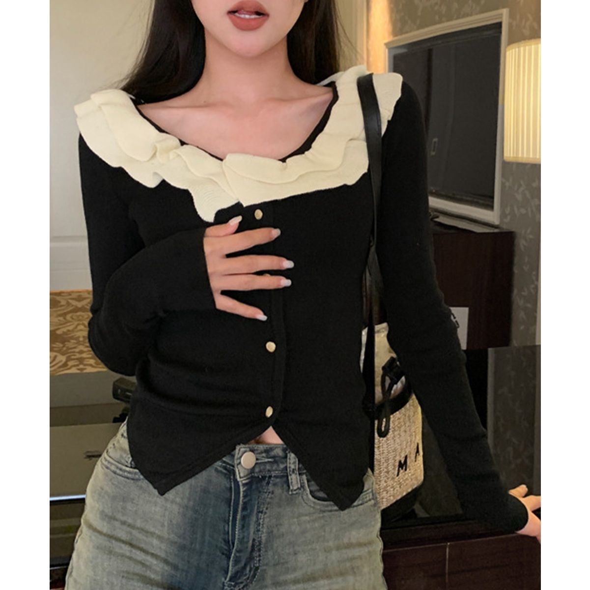 ギャルファッション タイトリブニットカーディガン レディース