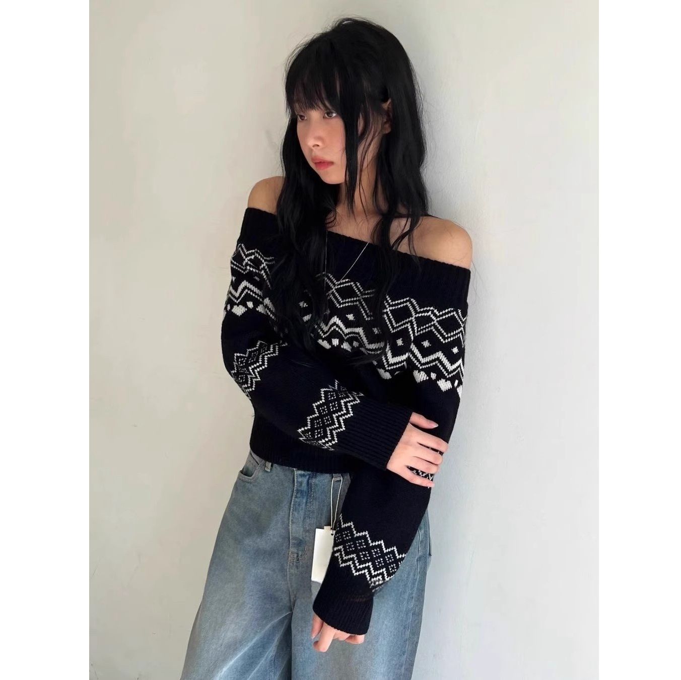 ギャルファッション 今季マストバイ オフショルダーニットセーター レディース