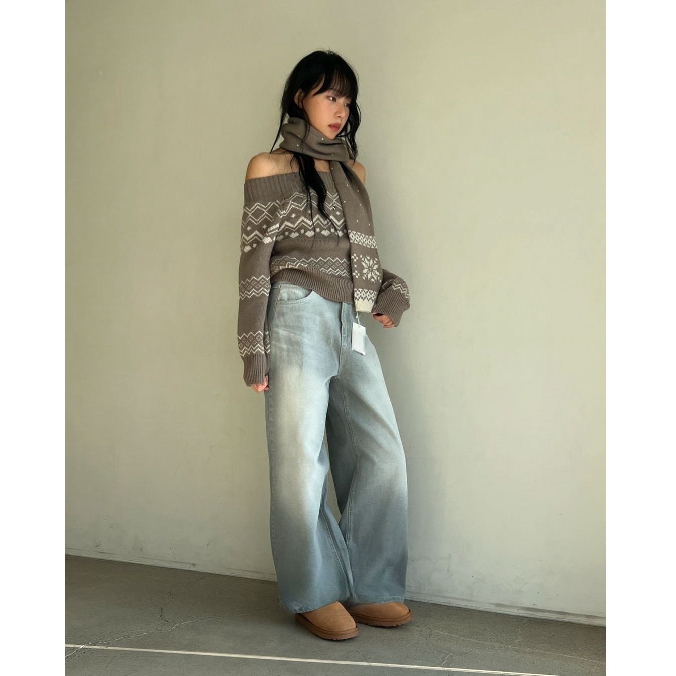 ギャルファッション 今季マストバイ オフショルダーニットセーター レディース