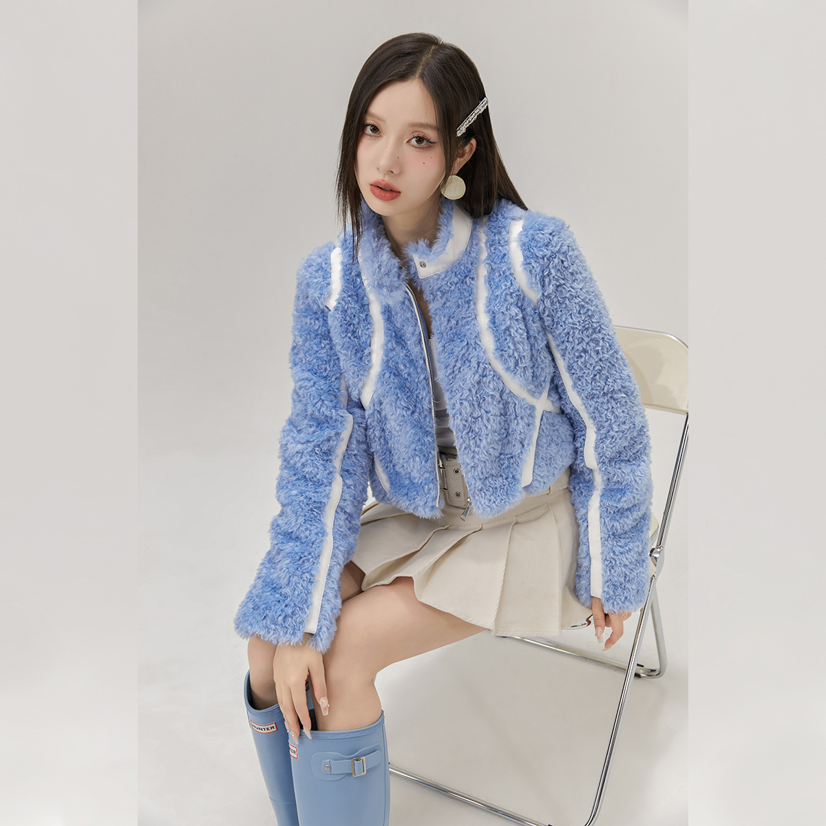 ギャルファッション ふわふわもこもこボアジップアップジャケット