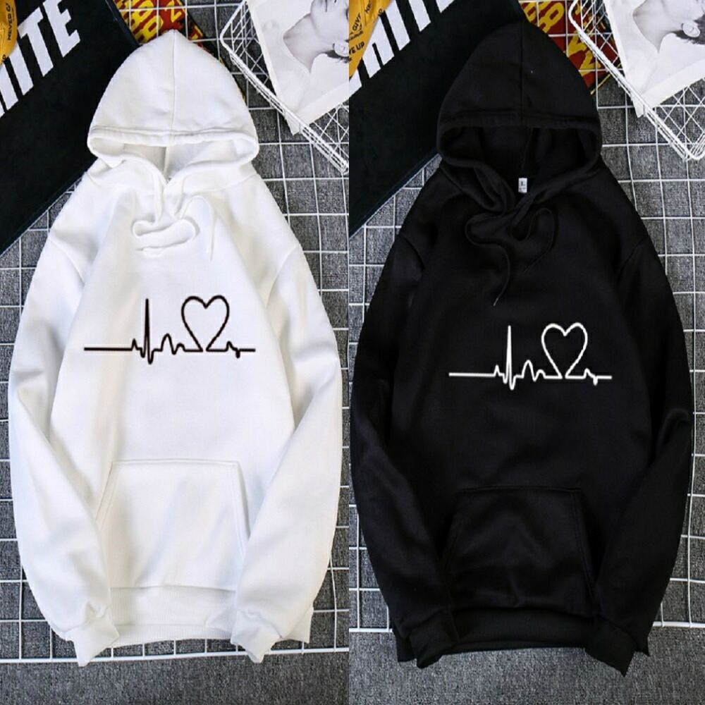 ギャルファッション 心音ハート刺繍パーカー白黒選択可能