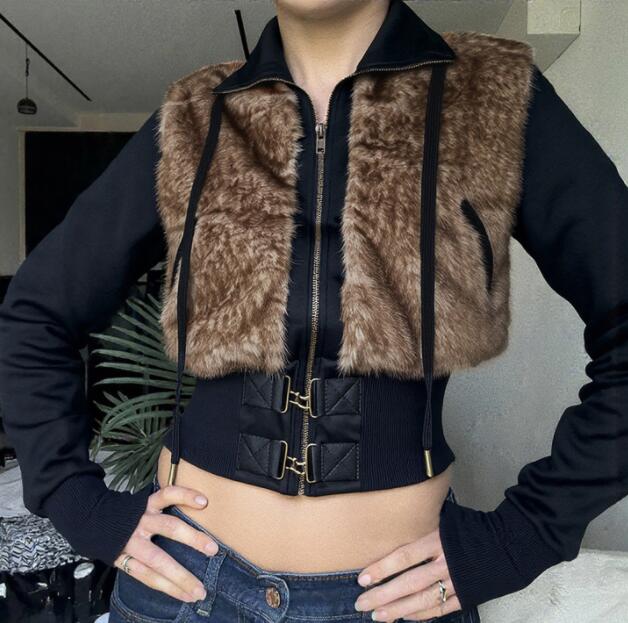 ギャルファッション 秋冬 切替短丈ジャケット長袖上着 アウター