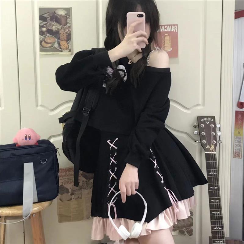 ギャルファッション 編み上げハート装飾ワンピース