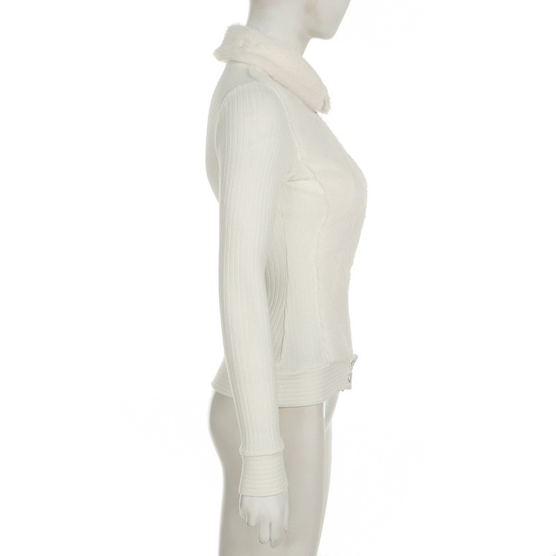 ギャルファッション ファー付きリブニットジップアップジャケット アウター