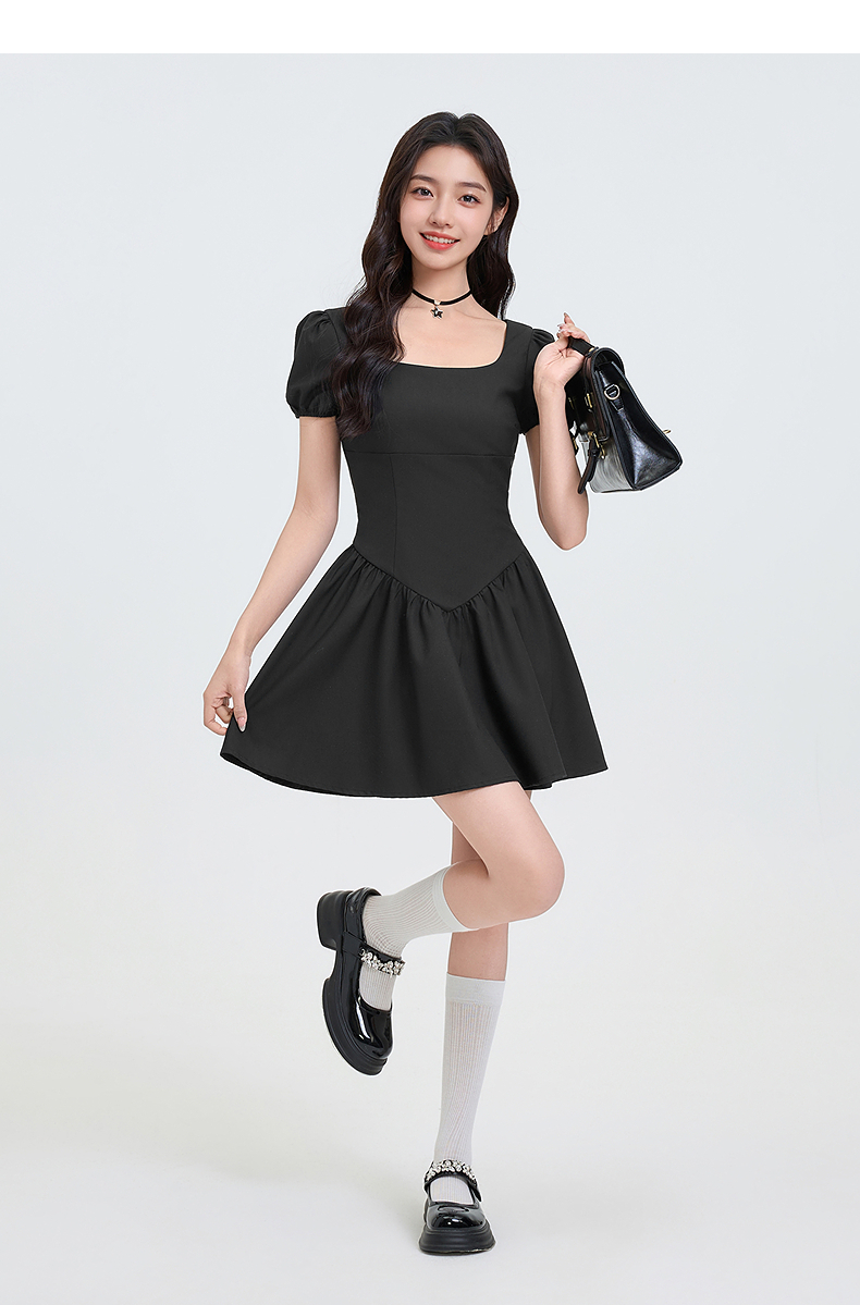 ギャルファッション ワンピース スクエアネック姫袖ミニワンピース
