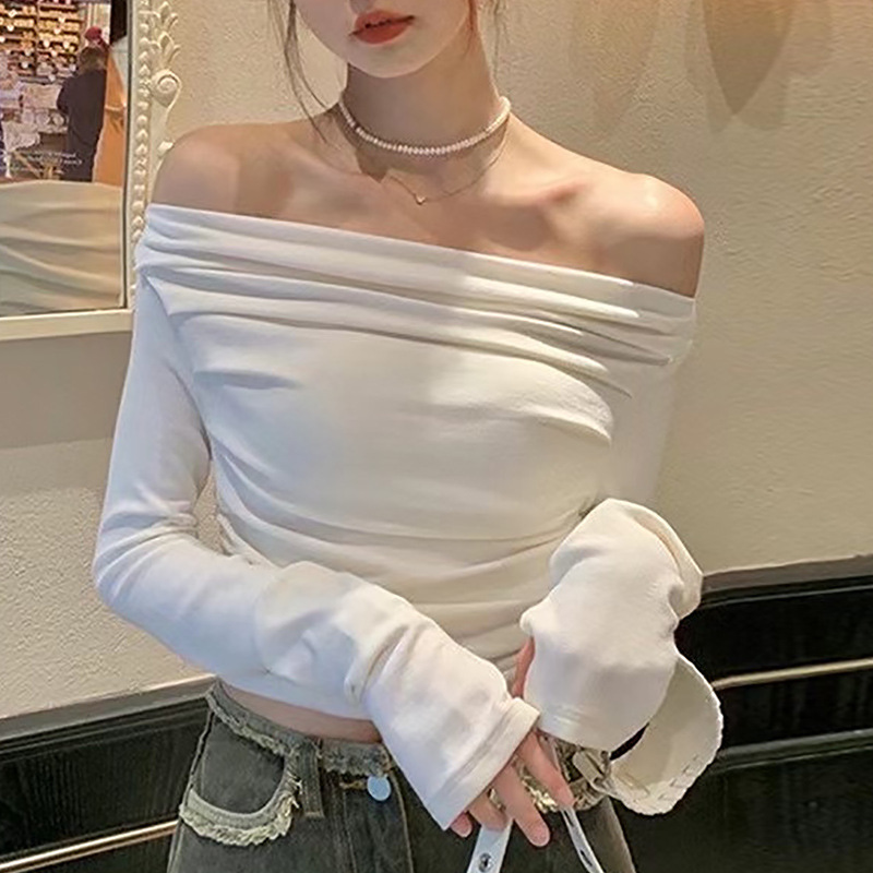 ギャルファッション 肩見せオフショルダー長袖トップス