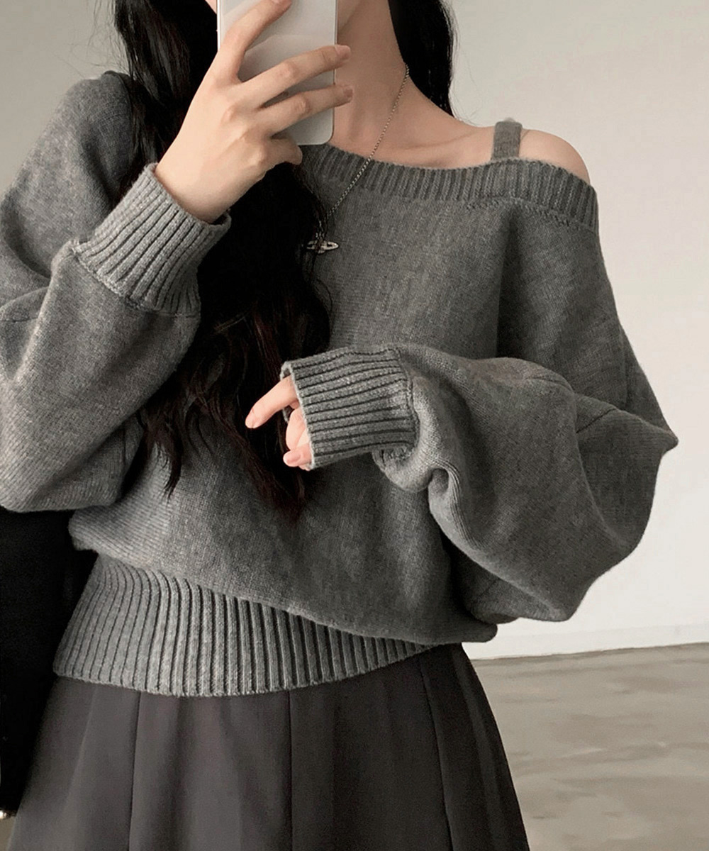 ギャルファッション 肩見せオフショルダーニットトップス