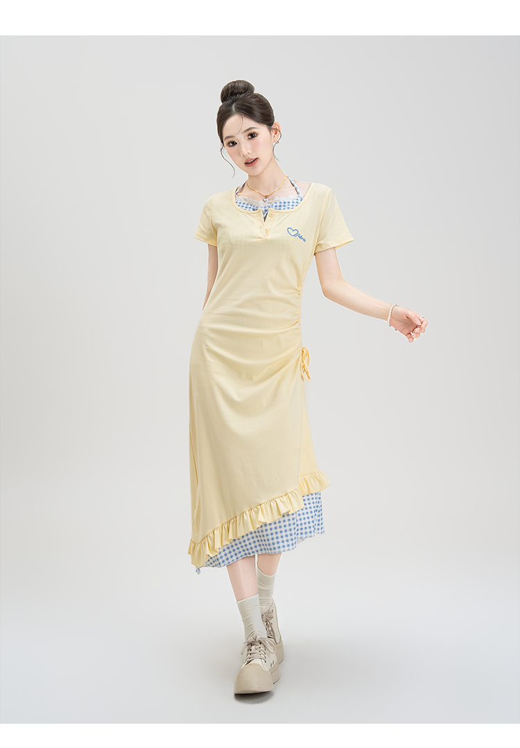 ギャルファッション 重ね着風フリルデザインワンピース
