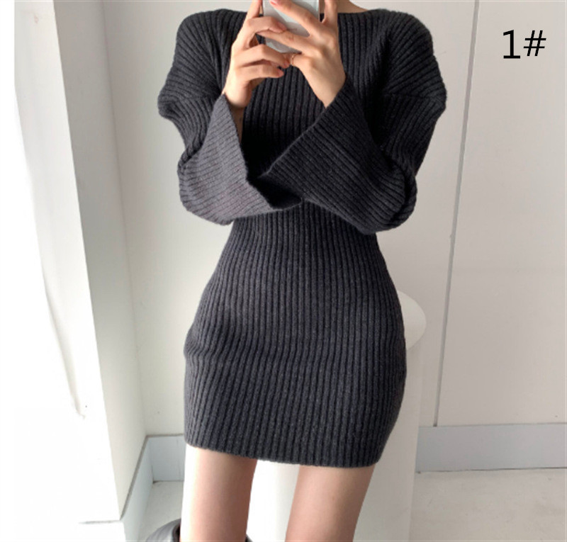 ギャルファッション リブニットワンピース ミニ丈 韓国風 ボディラインが美しい