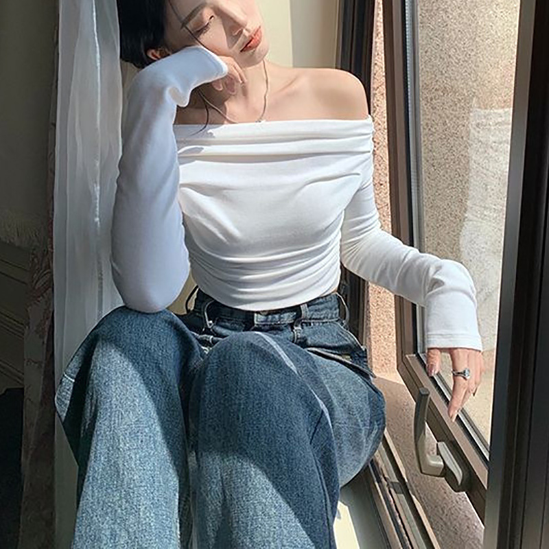ギャルファッション 肩見せオフショルダー長袖トップス