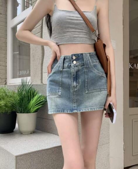 ギャルファッション ハイウェストデニムタイトスカート