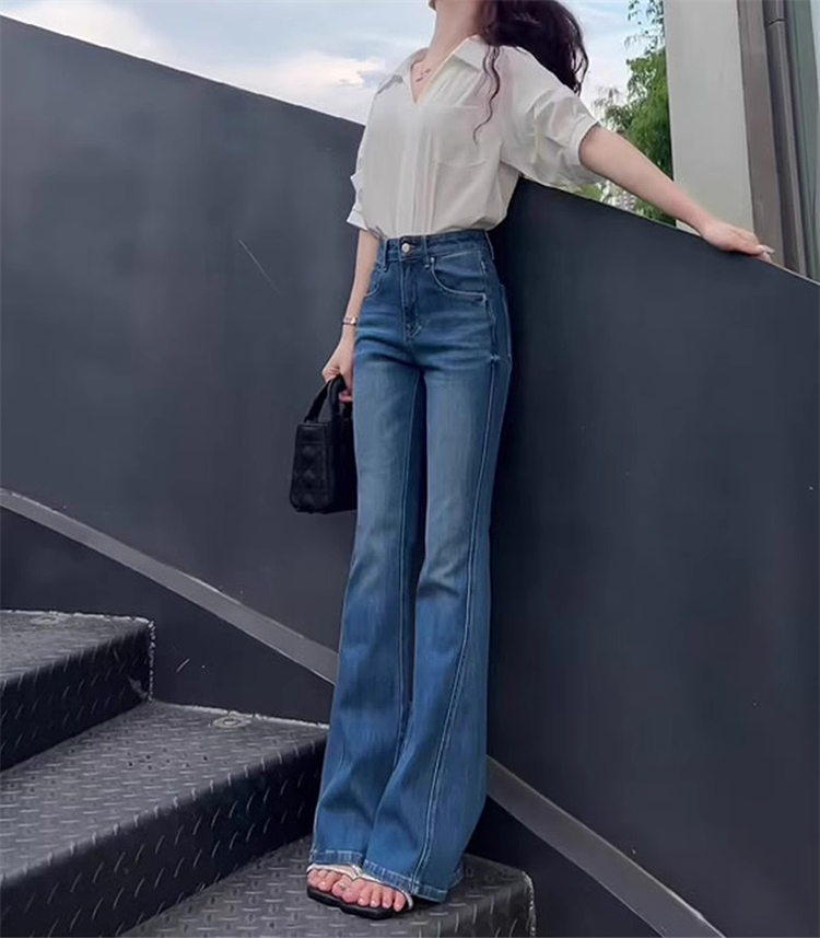 ギャルファッション ジーンズ 美脚魅せベルボトムデニム