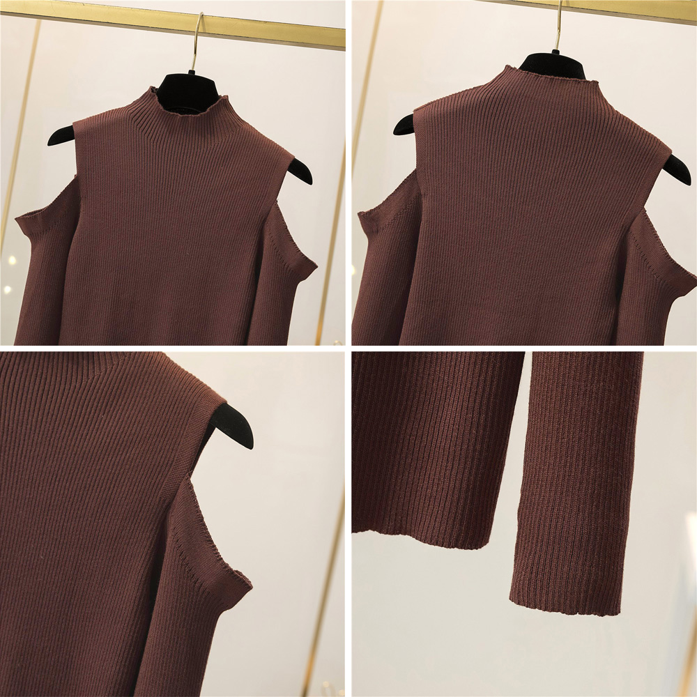 ギャルファッション 肩だしハイネックリブニットトップス