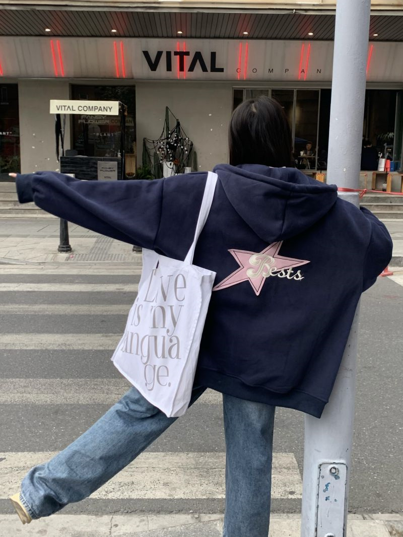 ギャルファッション 星形ワンポイント ビッグシルエット パーカー
