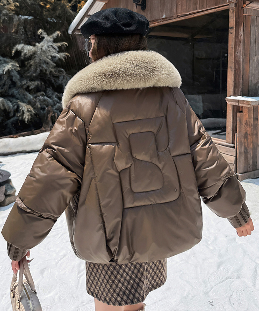 ギャルファッション ボリュームファー襟付き中綿ダウンジャケット アウター