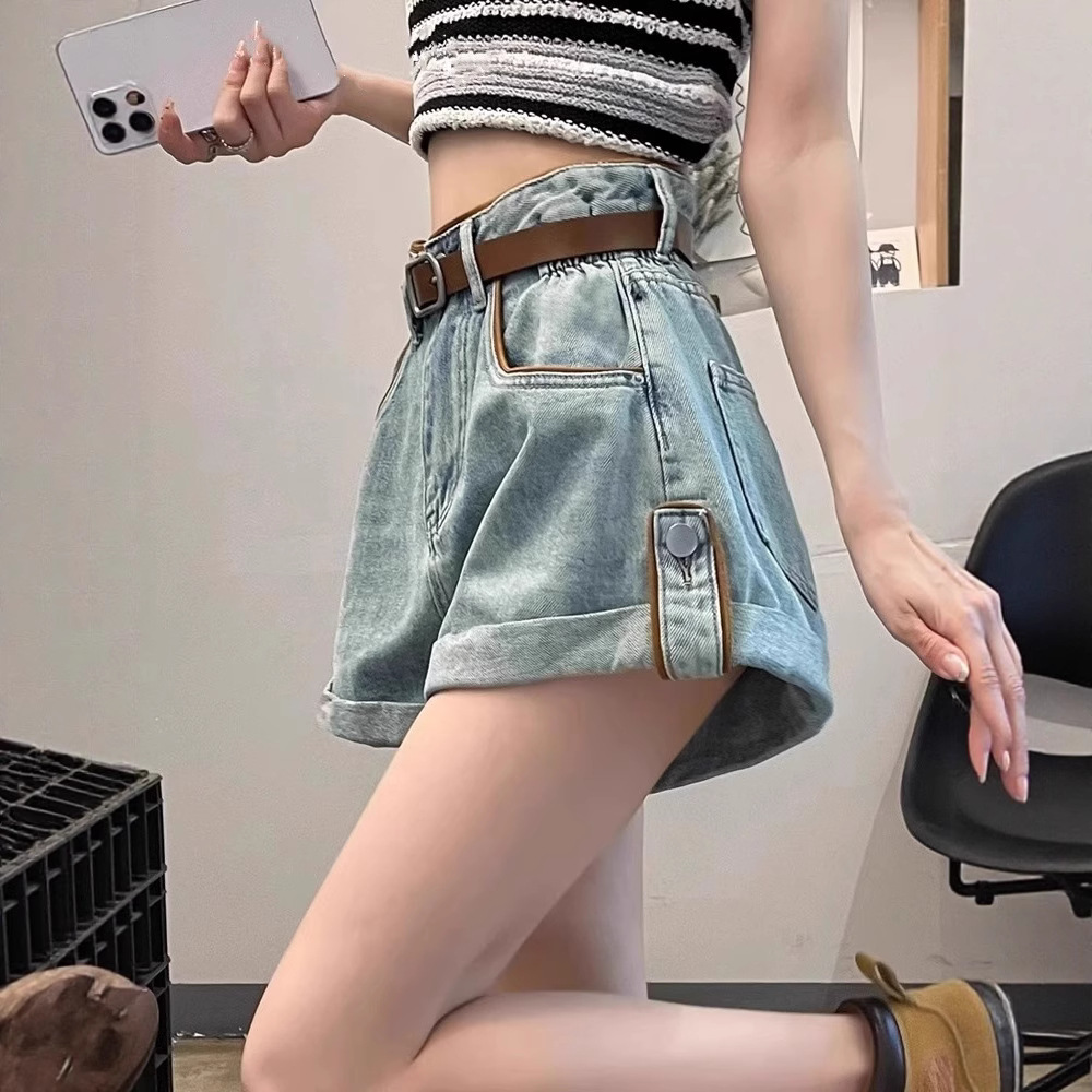 ギャルファッション ゆるふわロールアップデニムショートパンツ