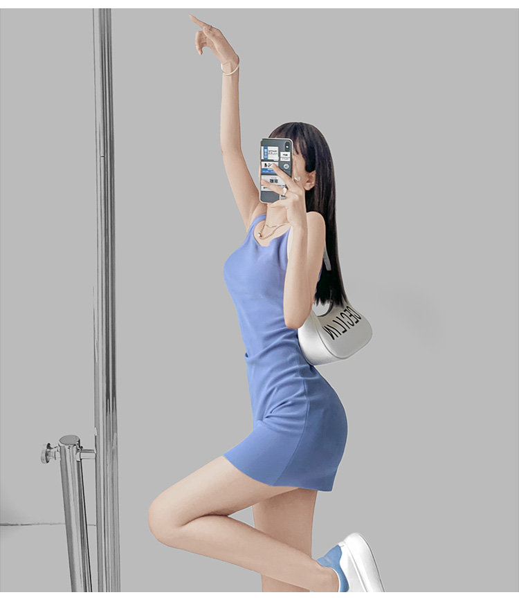 ギャルファッション 体型美人見せタンクトップミニ丈ボディコンワンピース