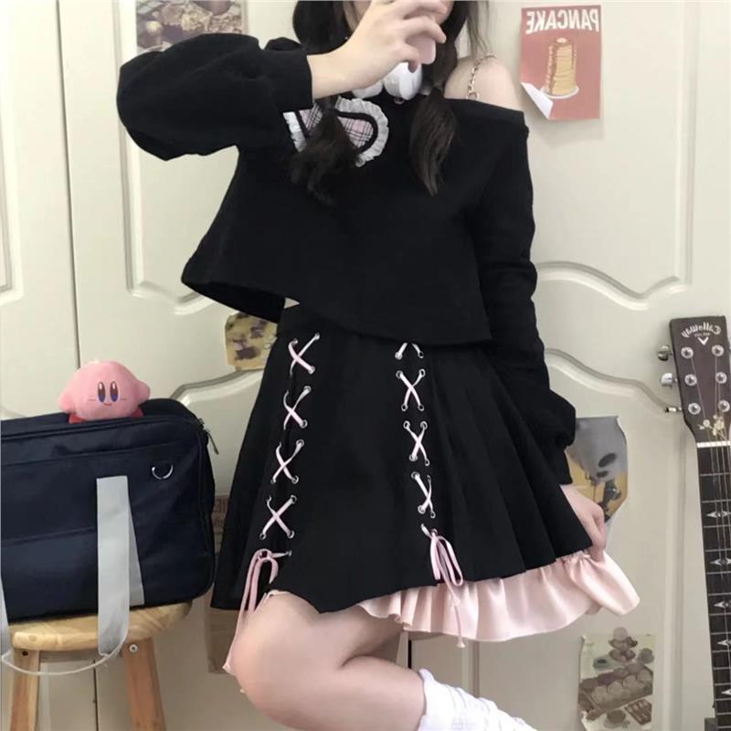 ギャルファッション 編み上げハート装飾ワンピース
