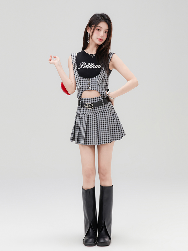 ギャルファッション ワンピース 格子柄ウエストカットジャンパースカート
