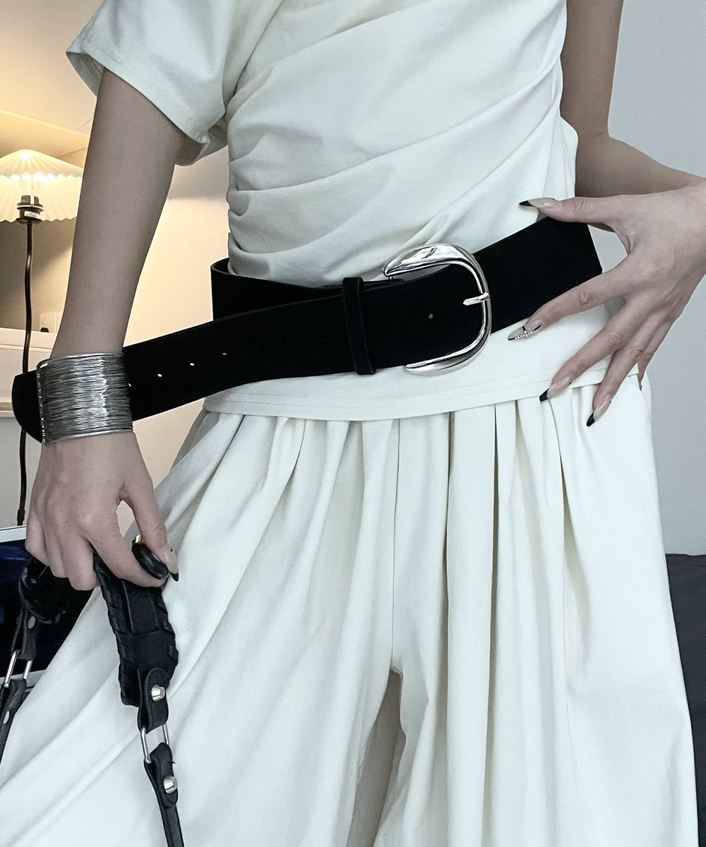 ギャルファッション ヴィンテージ風スエード太ベルト