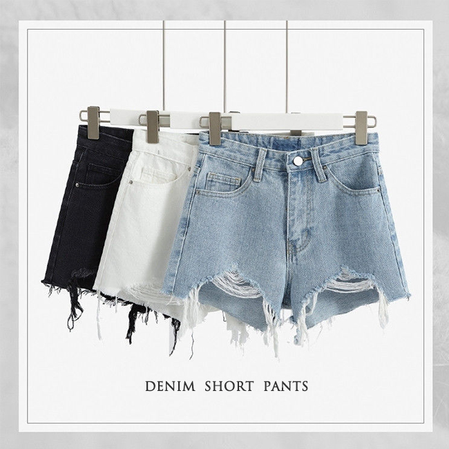 ギャルファッション ダメージ加工デニムショートパンツ春夏