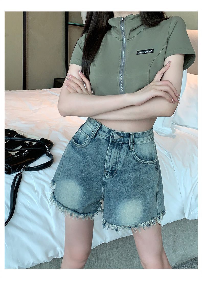 ギャルファッション ふんわりほつれデニムショートパンツ