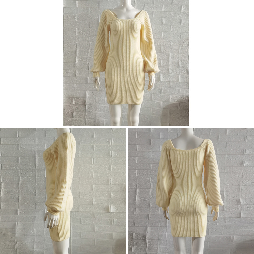 ギャルファッション リブニットワンピース 韓国風 長袖ミニワンピ