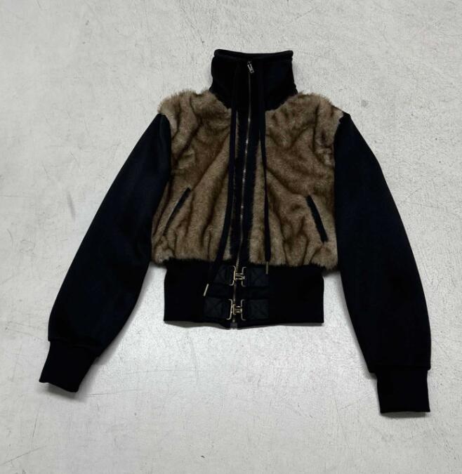 ギャルファッション 秋冬 切替短丈ジャケット長袖上着 アウター