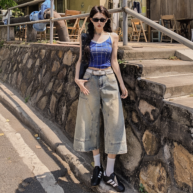 ギャルファッション ジーンズ ゆったりワイドデニムパンツ