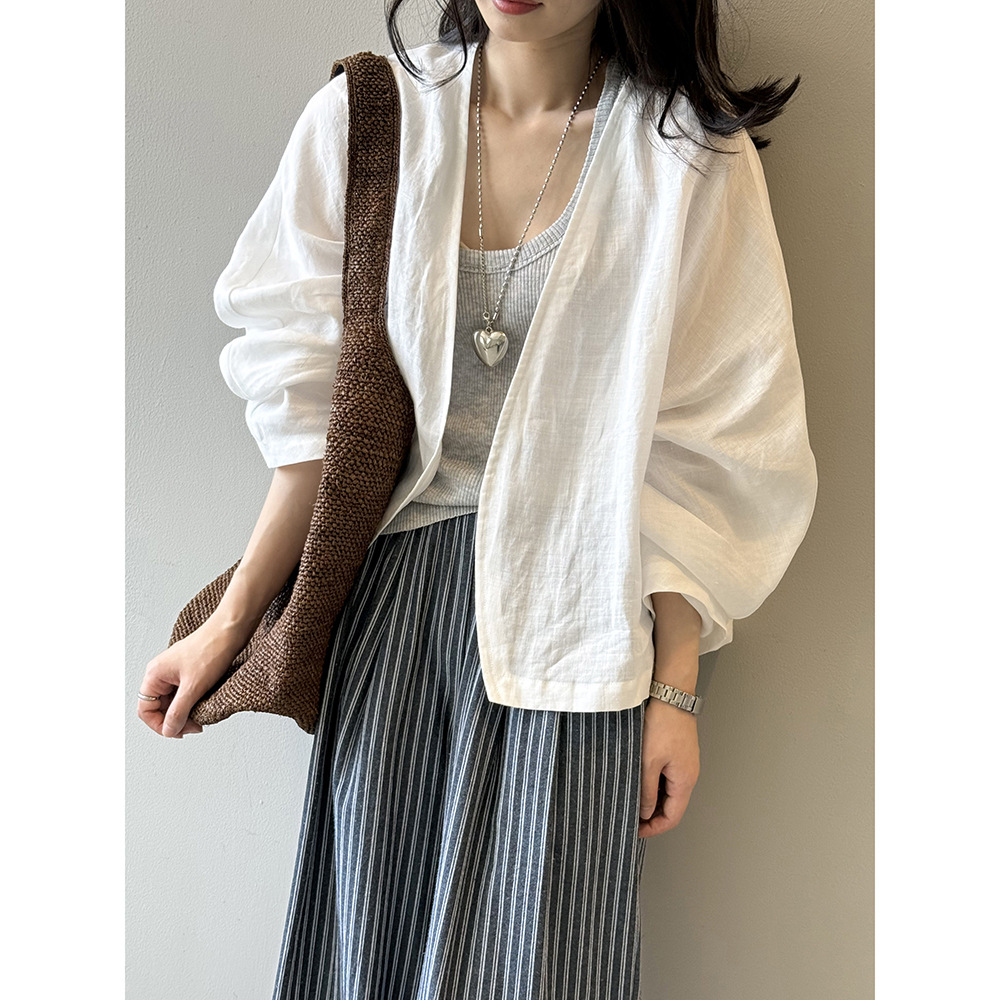 ギャルファッション ふわシアー素材ノーカラージャケット
