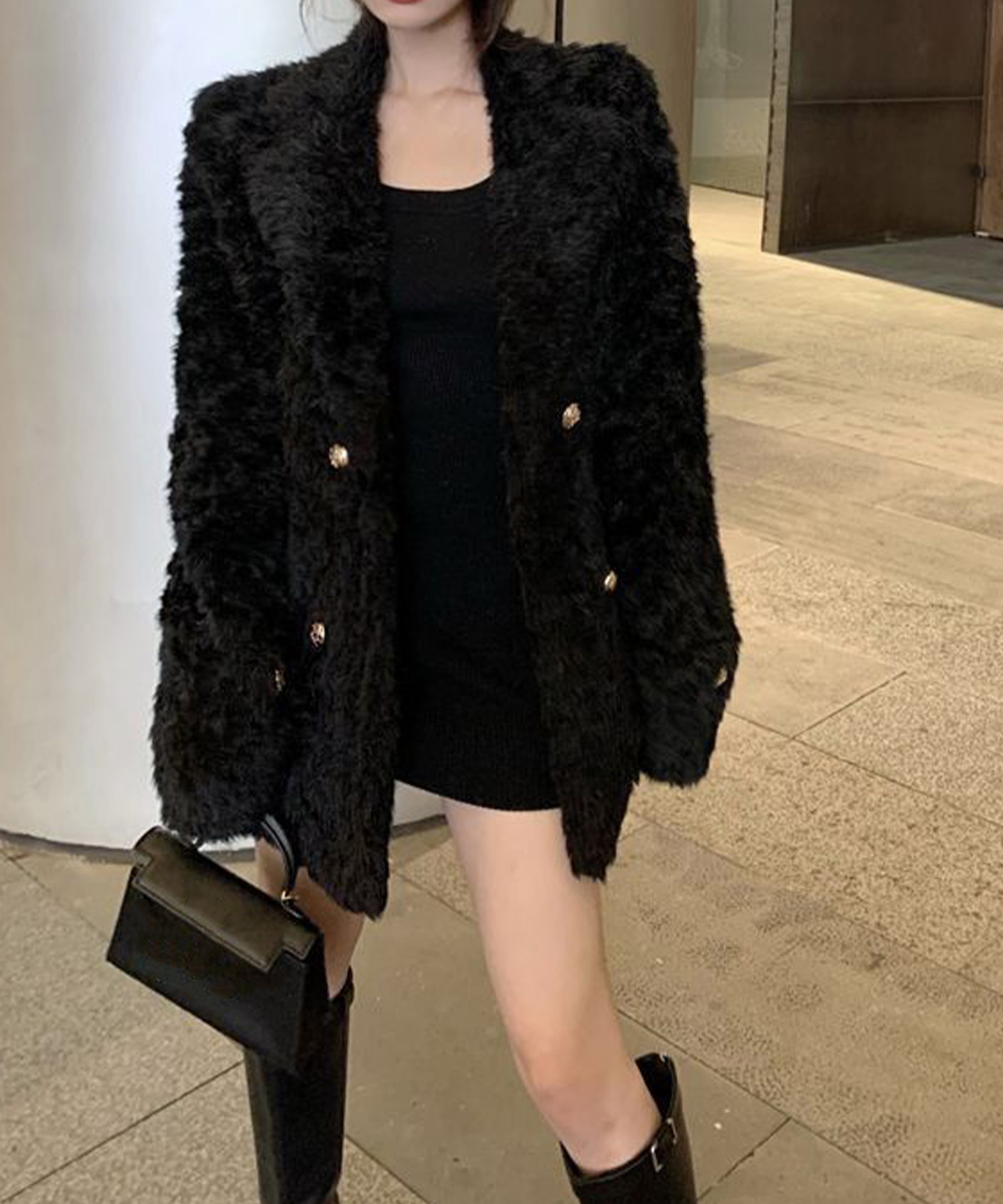 ギャルファッション もこもこボアジャケット 金ボタン 厚手防寒アウター