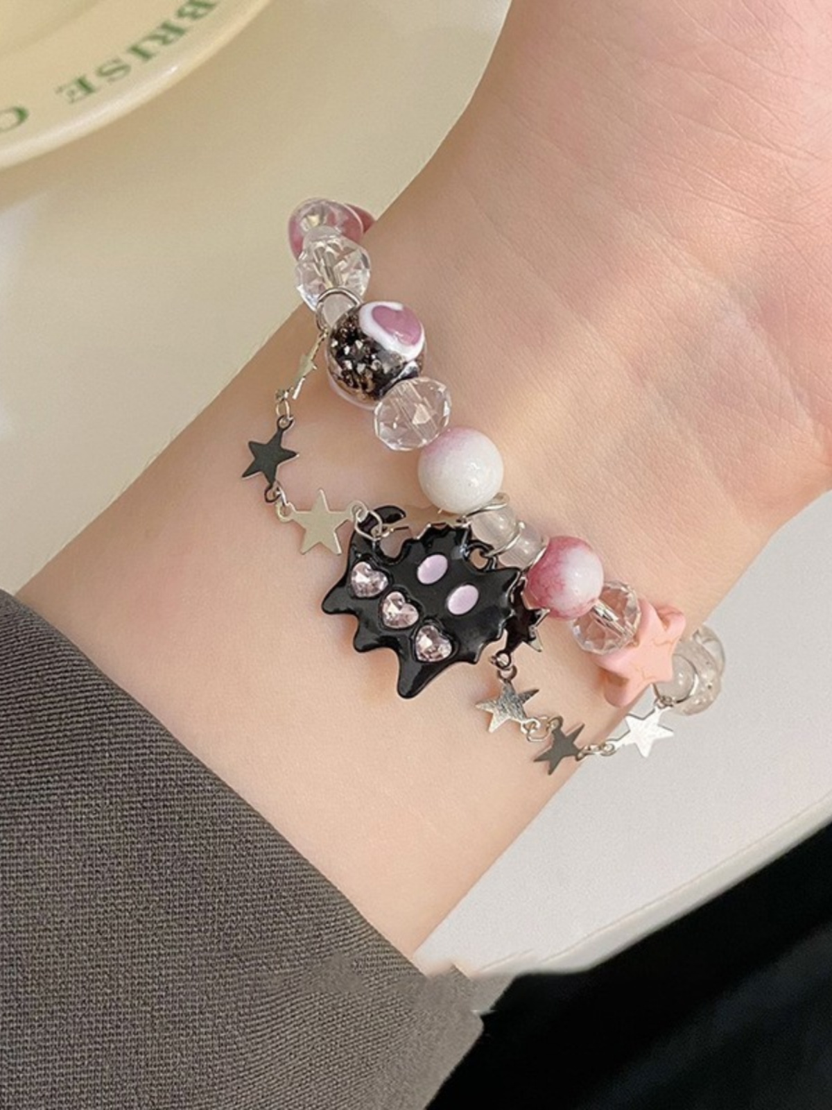 ギャルファッション ゆめかわキャットビーズブレスレット