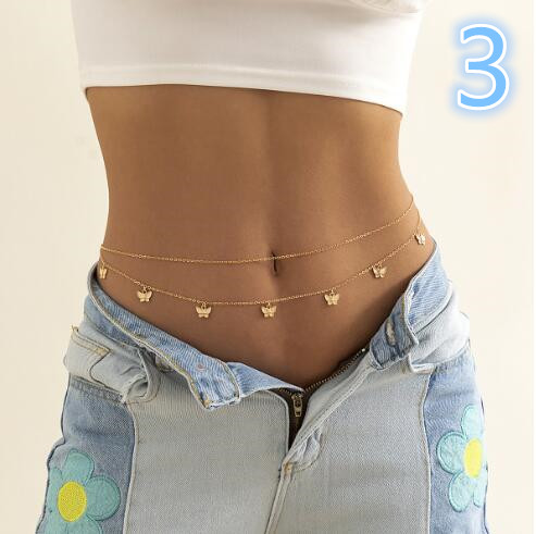 ギャルファッション 蝶モチーフウエストチェーン セクシーボディアクセサリー