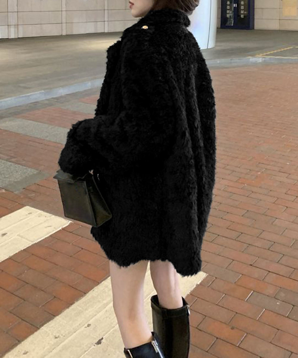 ギャルファッション もこもこボアジャケット 金ボタン 厚手防寒アウター