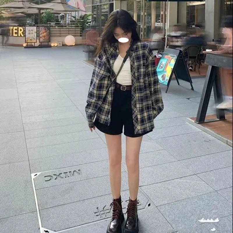 ギャルファッション ゆるだぼチェックシャツアウター