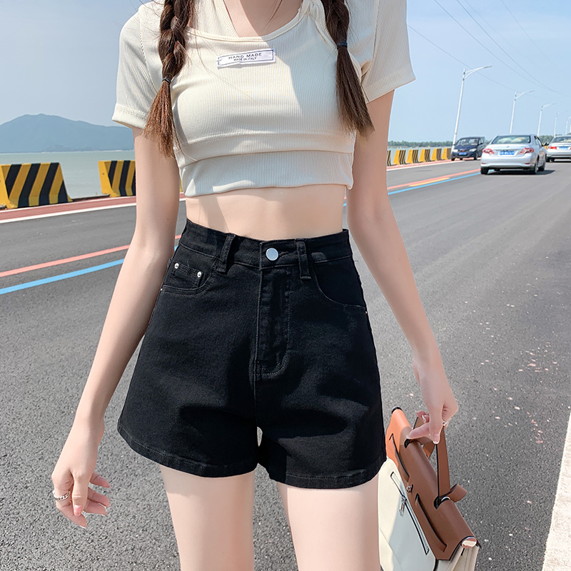 ギャルファッション ハイウエストショートデニム