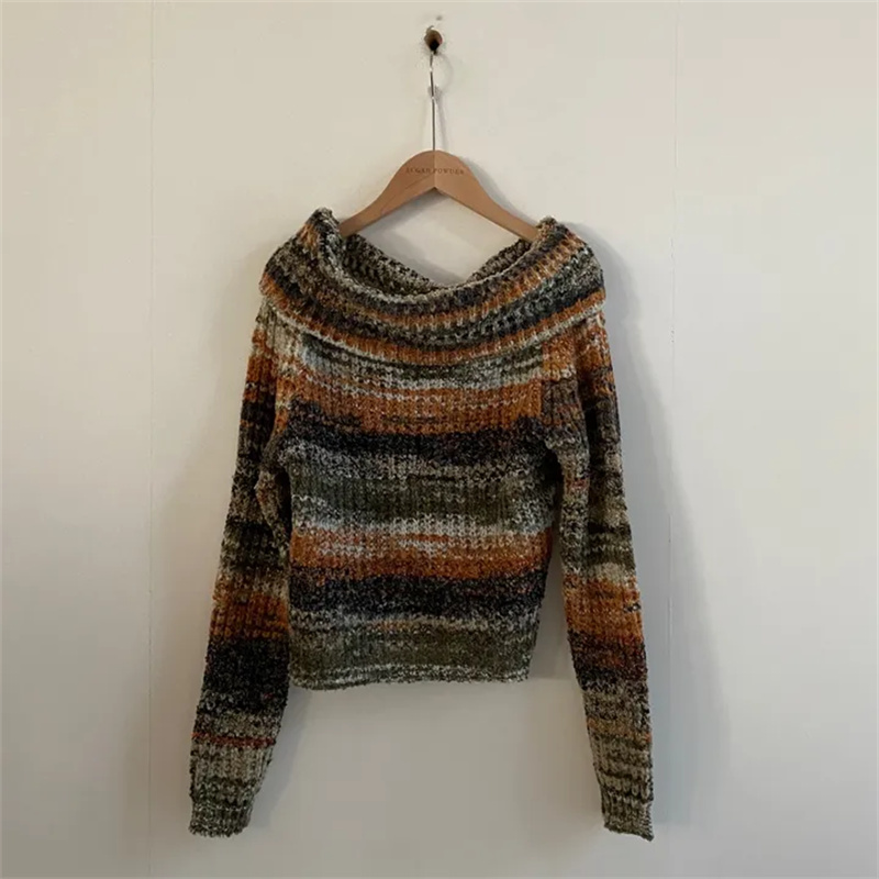 ギャルファッション 今季マストバイ ボーダー柄 オフショルダーニット