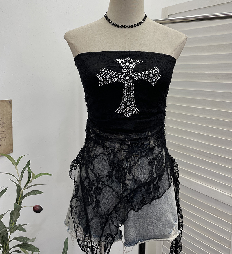 ギャルファッション 十字架デザイン チューブトップ レディース