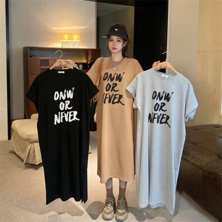 ギャルファッション ロゴプリント半袖ゆるシルエットティーワンピース