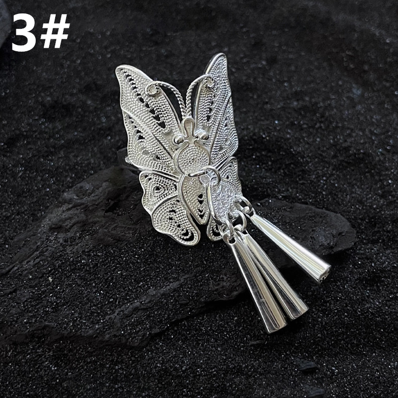 ギャルファッション 蝶々と花モチーフの繊細開口指輪