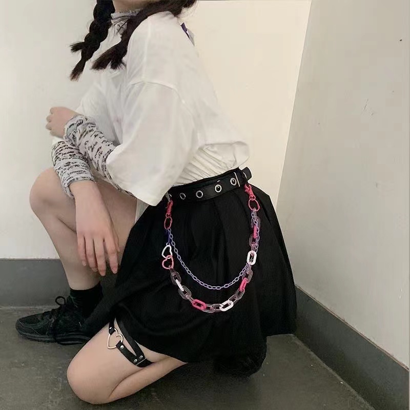 ギャルファッション ハートチェーンベルト飾り