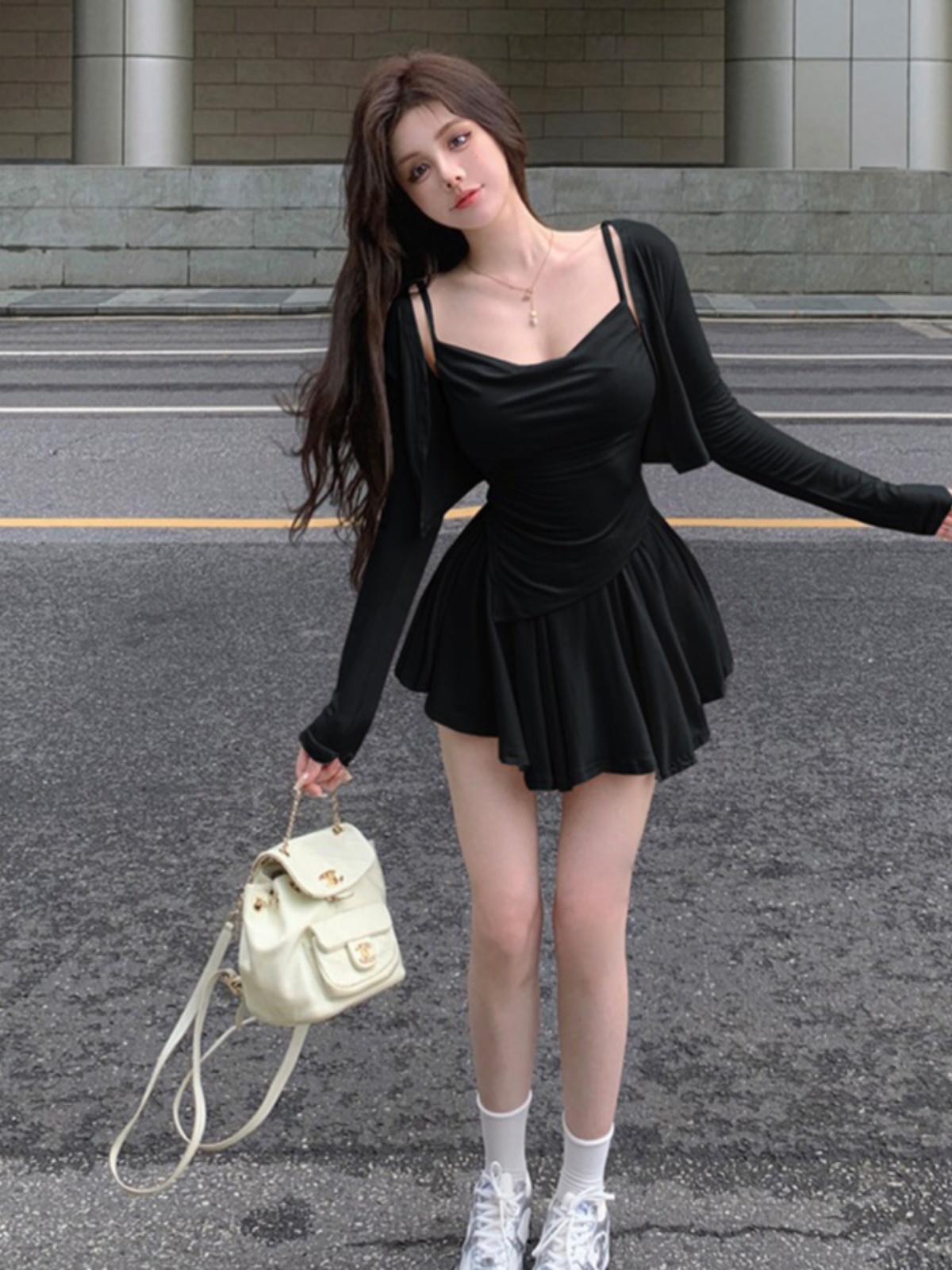 ギャルファッション 優美ドレープミニセットアップ
