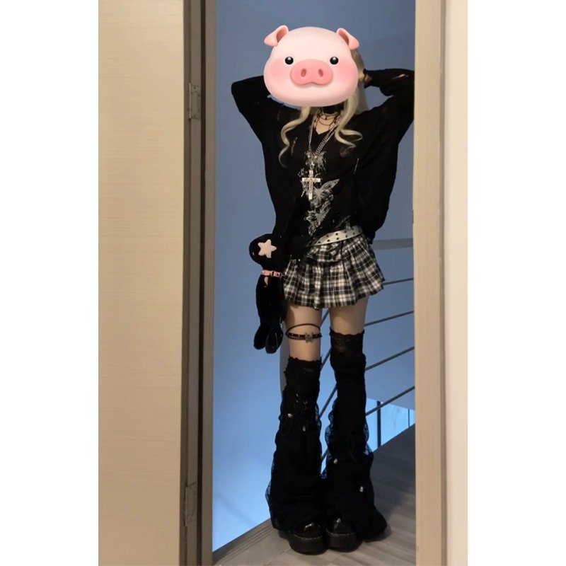 ギャルファッション 黒蝶々透かし編みゆったりニットトップス