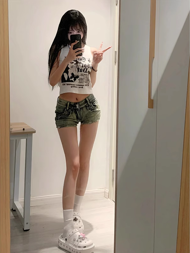 ギャルファッション ジーンズ ミニマル美脚ショートジーンズ